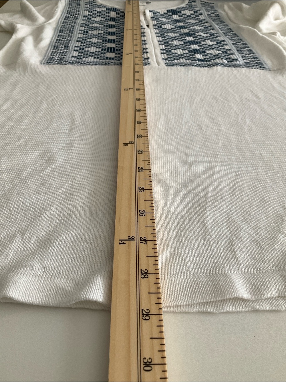 NEW J. Jill Small White Linen blend Tunic with Navy Geometric Front - Picture 5 of 8
